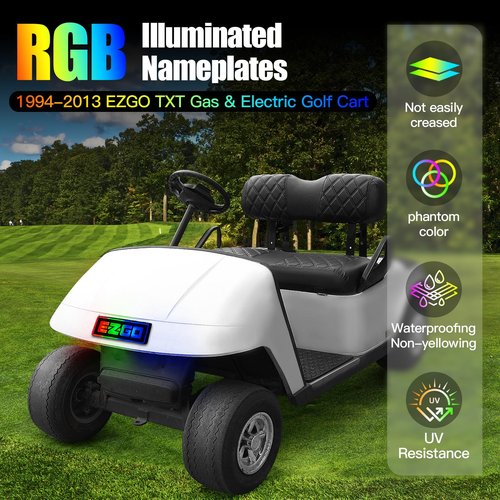 NOKINS RGB Magic Color Golf Cart Front Emblem for EZGO TXT 1994-2013, 9.25"2.7", Stainless Steel, Replaces OEM 71597G01, Black, Golf Cart Accessory