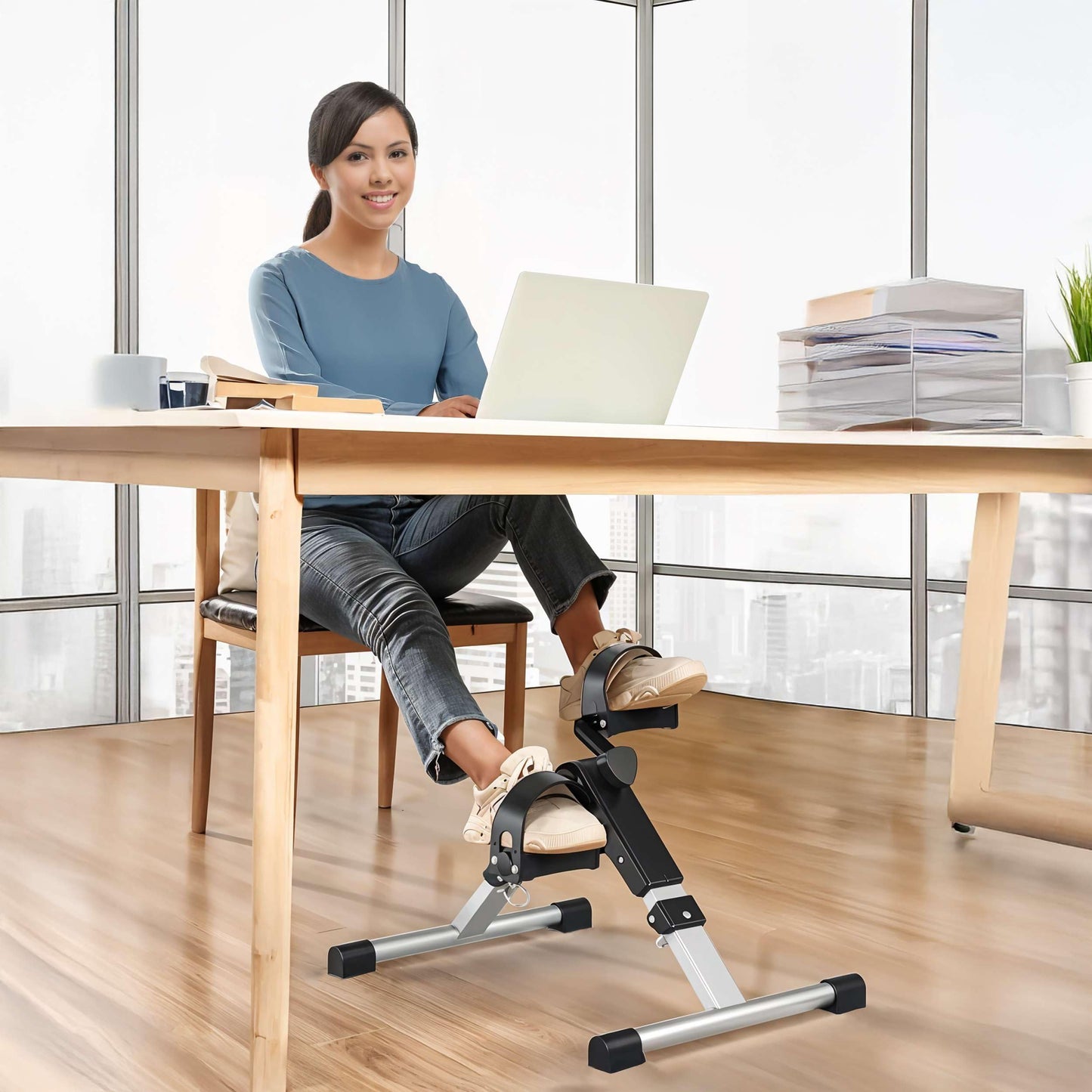 Under Desk Bike Pedal Exerciser with Digital LCD Display - Foldable Exercise Peddler for Seniors - Foot and Leg Exerciser While Sitting - Adjustable Tension