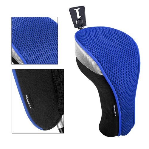 Andux 5pcs/Set Golf 460cc Driver Fairway Wood Club Head Covers Short Neck Blue