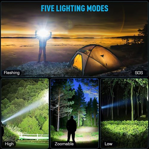 Headlamp 5000 LUMENS LED Rechargeable Head Lamps, Zoomable Headlight with 5 Modes & IPX7 Waterproof, 120° Adjustable Head Lights for Forehead for Outdoor, Camping, Hard Hat, Hunting,Fathers Day Gift