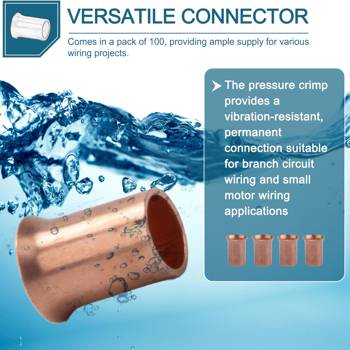 100 Pcs Easy-Twist Copper Crimp Sleeve Wire Connector, 18-10 AWG Wire Range