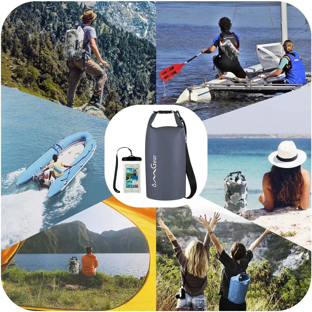 OMGear Waterproof Dry Bag Backpack - Floating Phone Pouch for Kayaking & Outdoor Activities | 40L/30L/20L/10L/5L