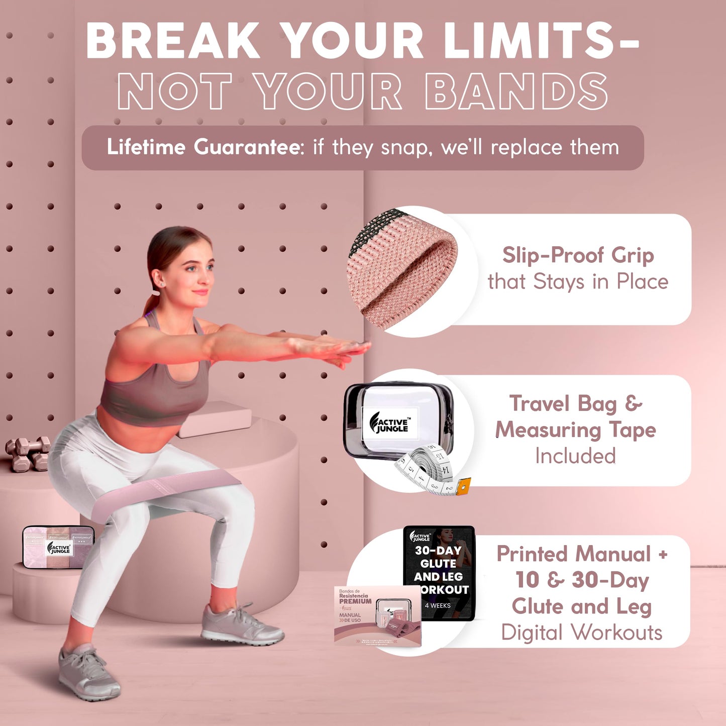 Premium Fabric Resistance Bands for Glutes & Legs – Set of 3 | Non-Slip, Elastic, Durable, Includes Travel Bag, Workout Guide & Digital Challenges