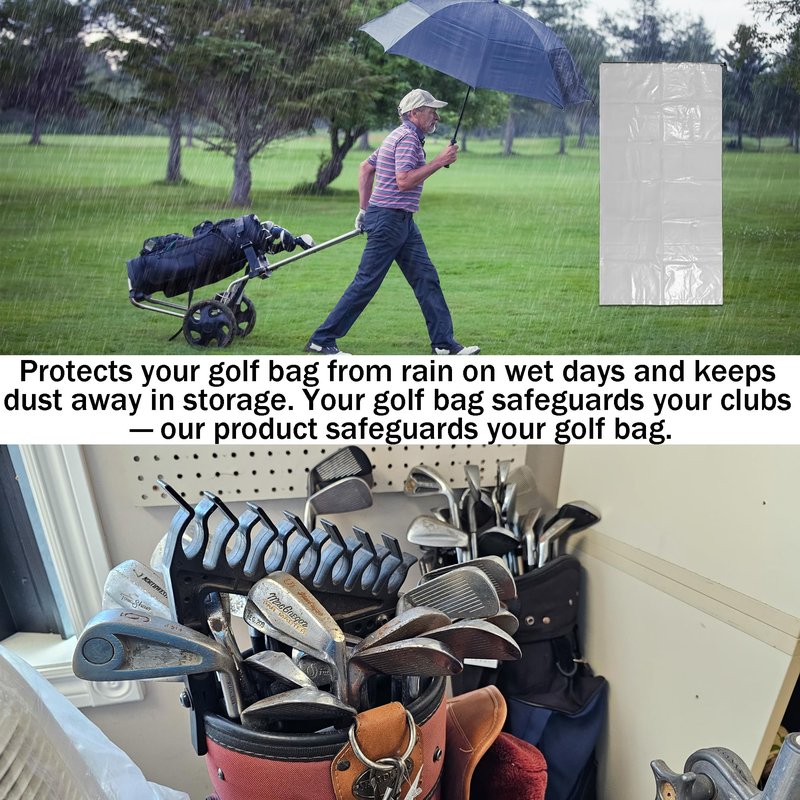 Aogigigio 2 Pack Golf Bag Cover – 31"x62" Extra Large Clear Plastic Dust Covers with Drawstring (4 Mil), Multi-Purpose Storage Bags for Golf Clubs, Household Organizing, Reusable (Clear)