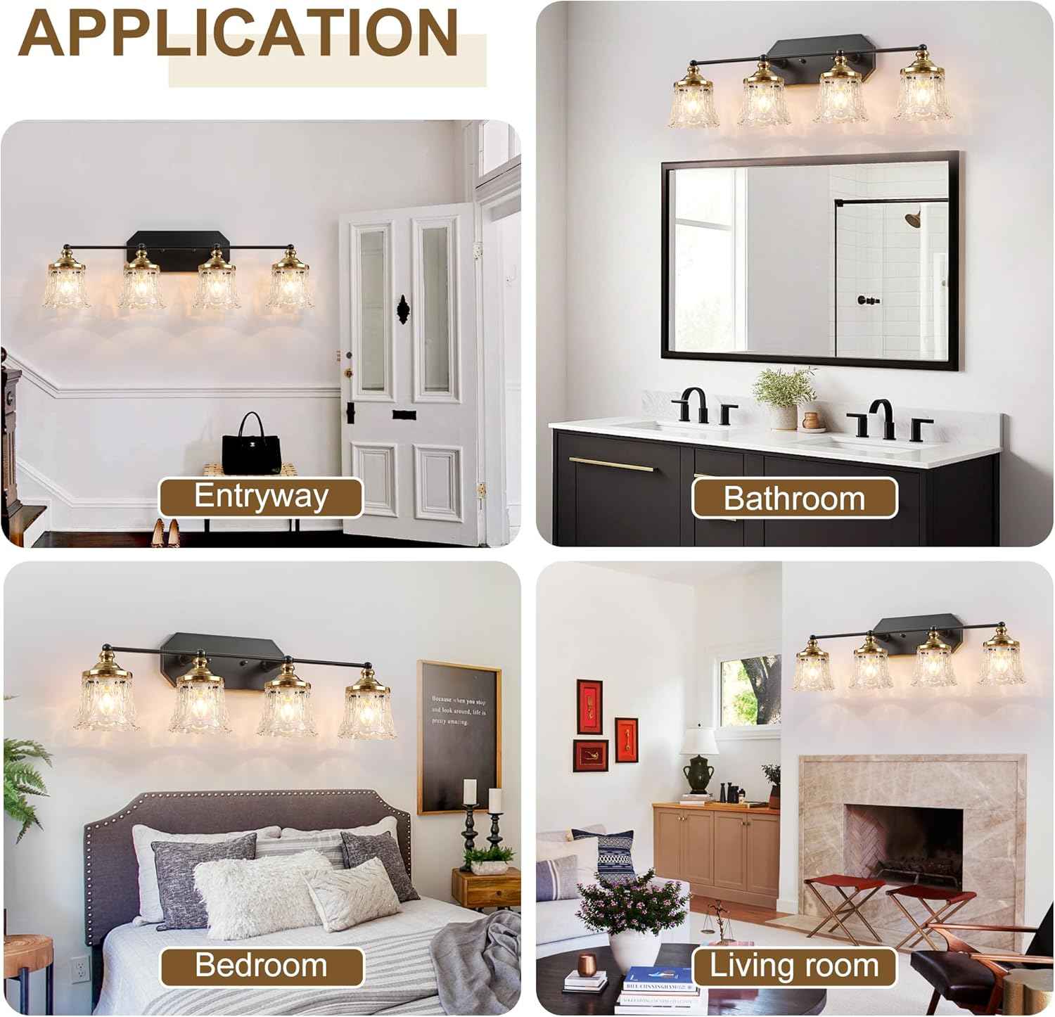 3-Light Vintage Bathroom Vanity Light Fixture - Black & Gold Antique Design with Crystal Glass Shade