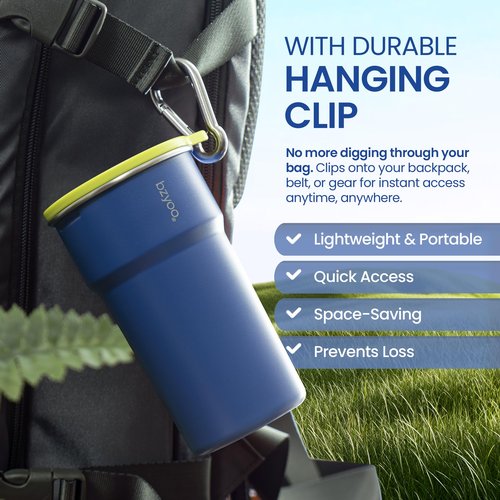 bzyoo 5-Piece Nesting Camping Cups Set - 9oz Stackable Stainless Steel Mugs with Patterned Designs & Integrated Carry Hook, Space-Saving Portable Outdoor Mess Kit for Family Hiking, Backpacking & RV