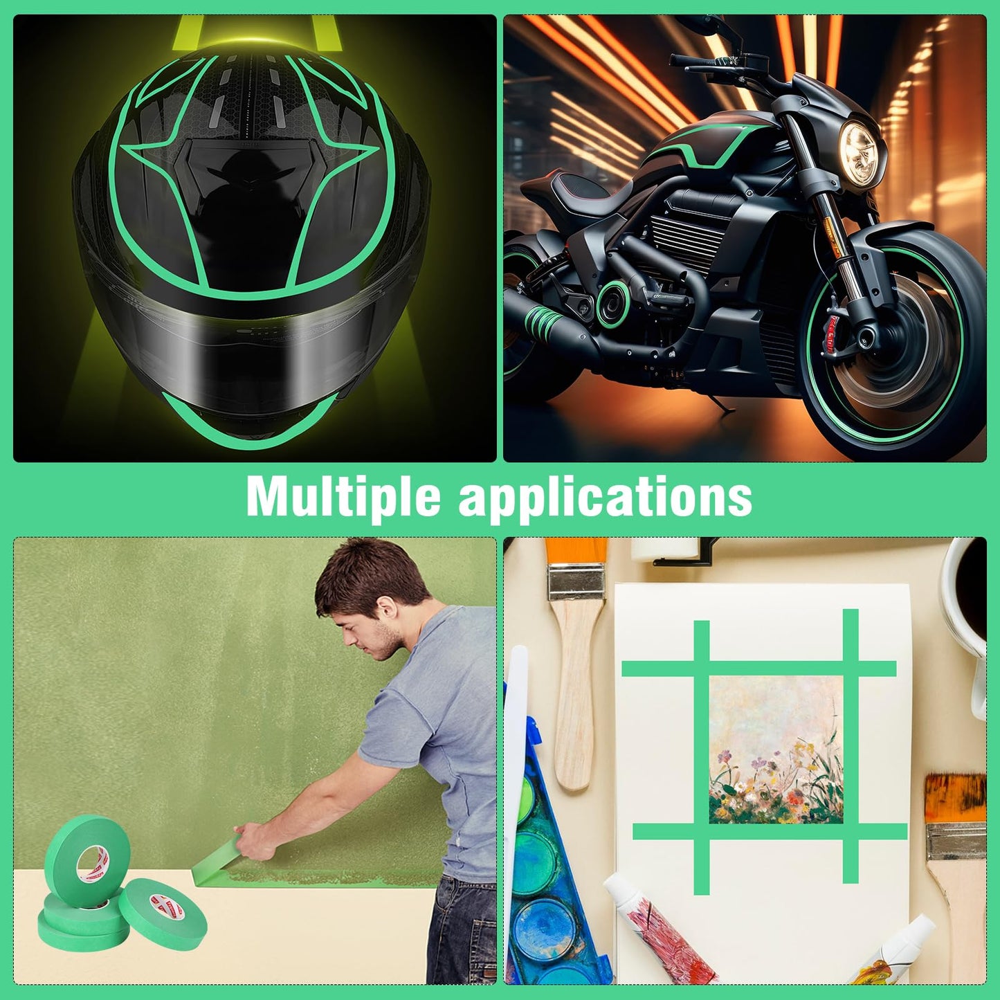 4 Pack Automotive Refinish Masking Tape 17mm×50m Green Masking Tape Automotive Painters Tape, Heat Resistant Green Painters Tape for Car Edges Repair Packaging Masking