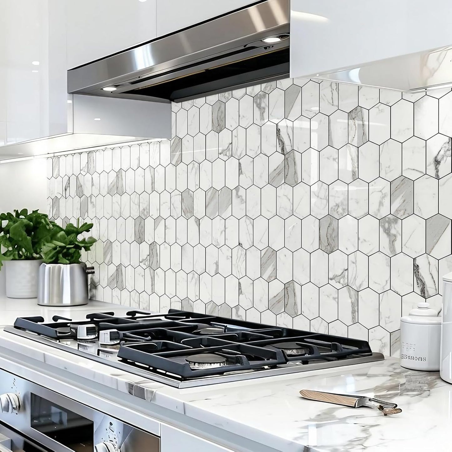 Glossy Wood Grain Peel and Stick Backsplash Tile - 10 Sheets Hexagon Mosaic for Kitchen & Bathroom, 12.4 x 12 Inch