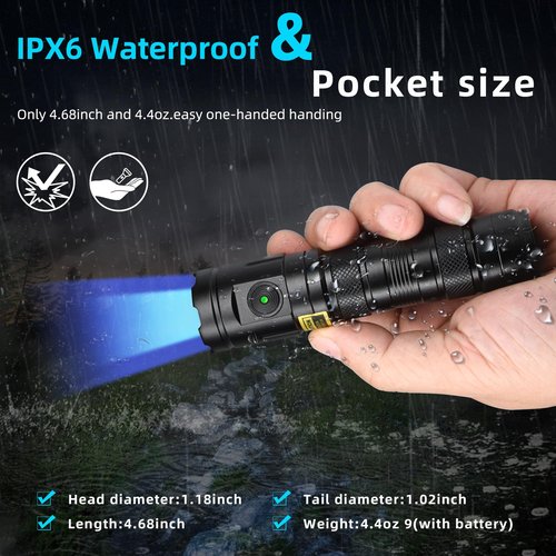 DARKDAWN UV 365nm Light Blacklight High Power, 20W Ultraviolet Flashlight USB-C Rechargeable with Black Mirror, 3 LEDs Mini Woods Lamp for Dog/Cat Urine Detector, Anti-counterfeiting Identification