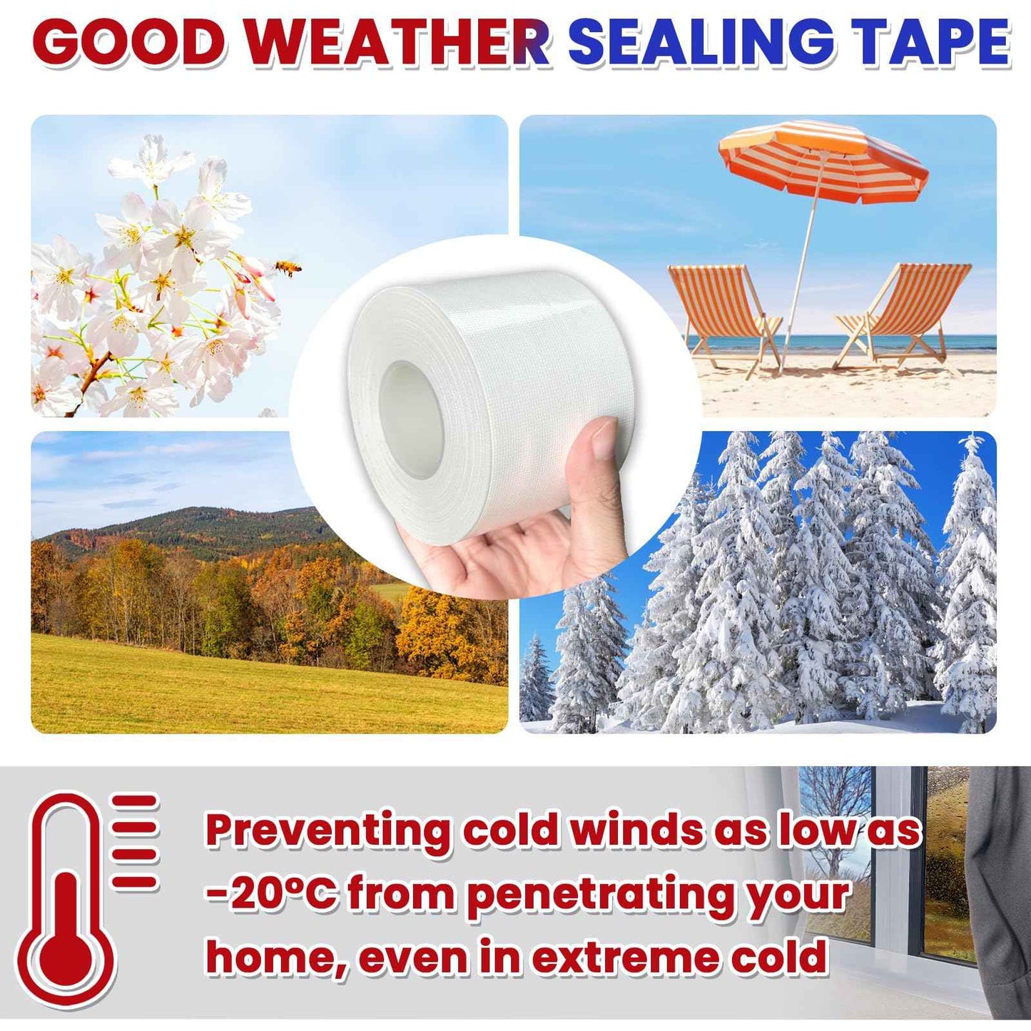 Birllaid White Window Weather Sealing Tape,Window Draft Isolation Sealing Film Tape No Residue Waterproof Self Adhesive for Keep Out Cold Air Dust Rain 3IN X 99FT