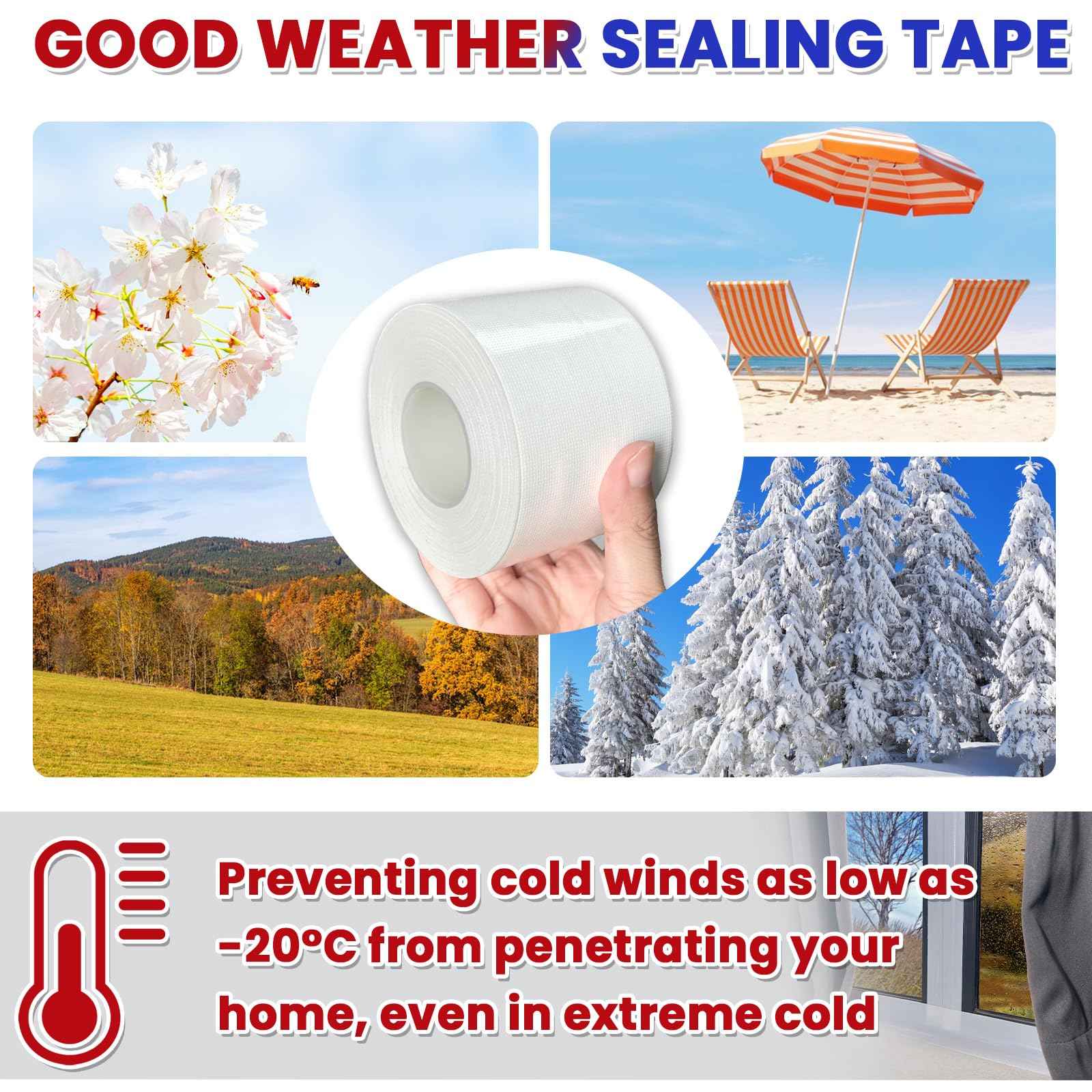 Birllaid White Window Weather Sealing Tape,Window Draft Isolation Sealing Film Tape No Residue Waterproof Self Adhesive for Keep Out Cold Air Dust Rain 3IN X 99FT