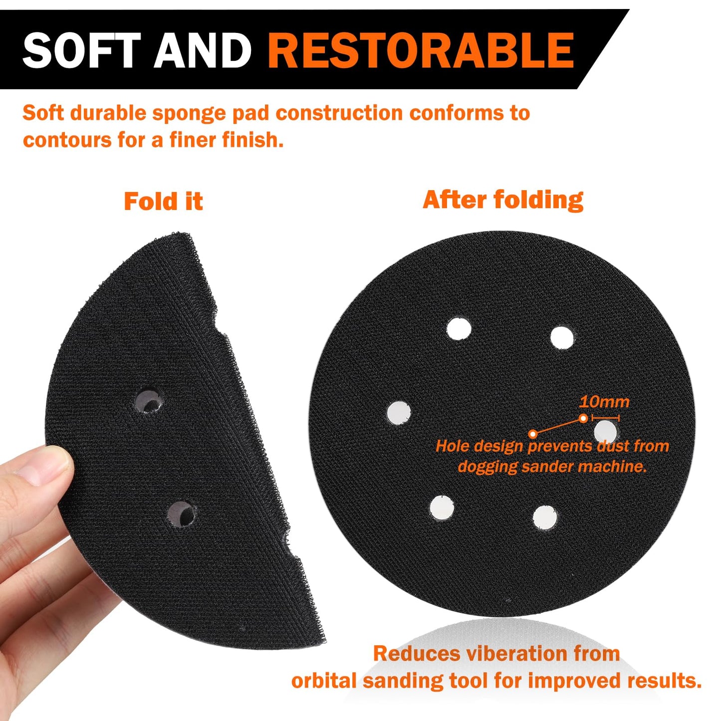 2 Pack 6 Inch 6 Holes Interface pad,Orbital Sander Foam Pad,6" Foam Sanding Pads,Hook and Loop Soft Density Sponge Cushion Buffer Backing Pad for Orbital Sander