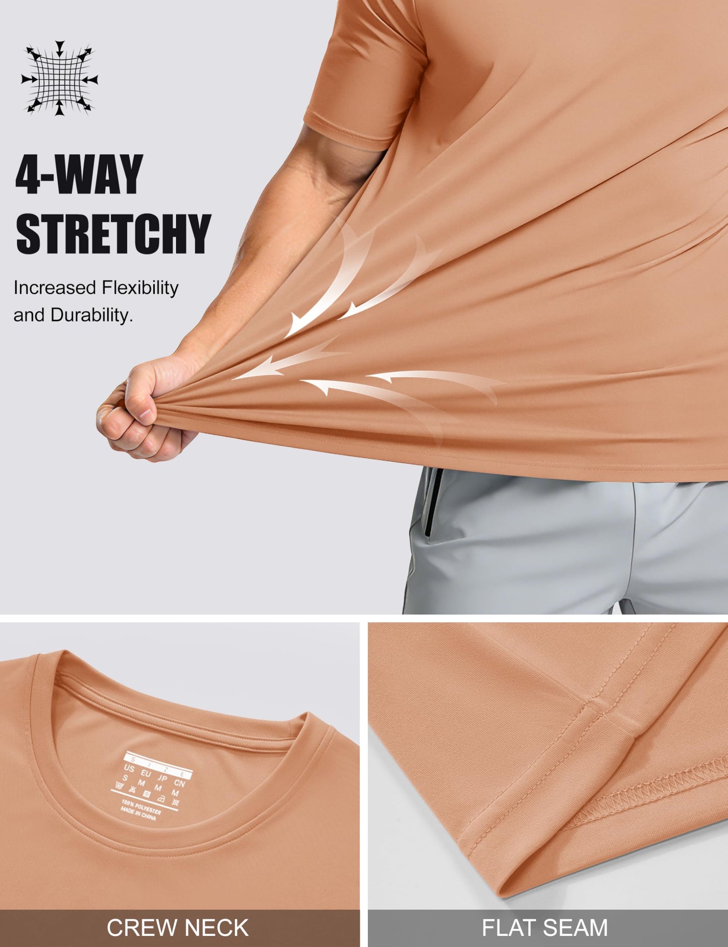 Mens Short Sleeve T Shirts Dry Fit Shirts Summer T Shirts UV Protection UPF 50 Shirts Athletic Active T-Shirt Apricot M