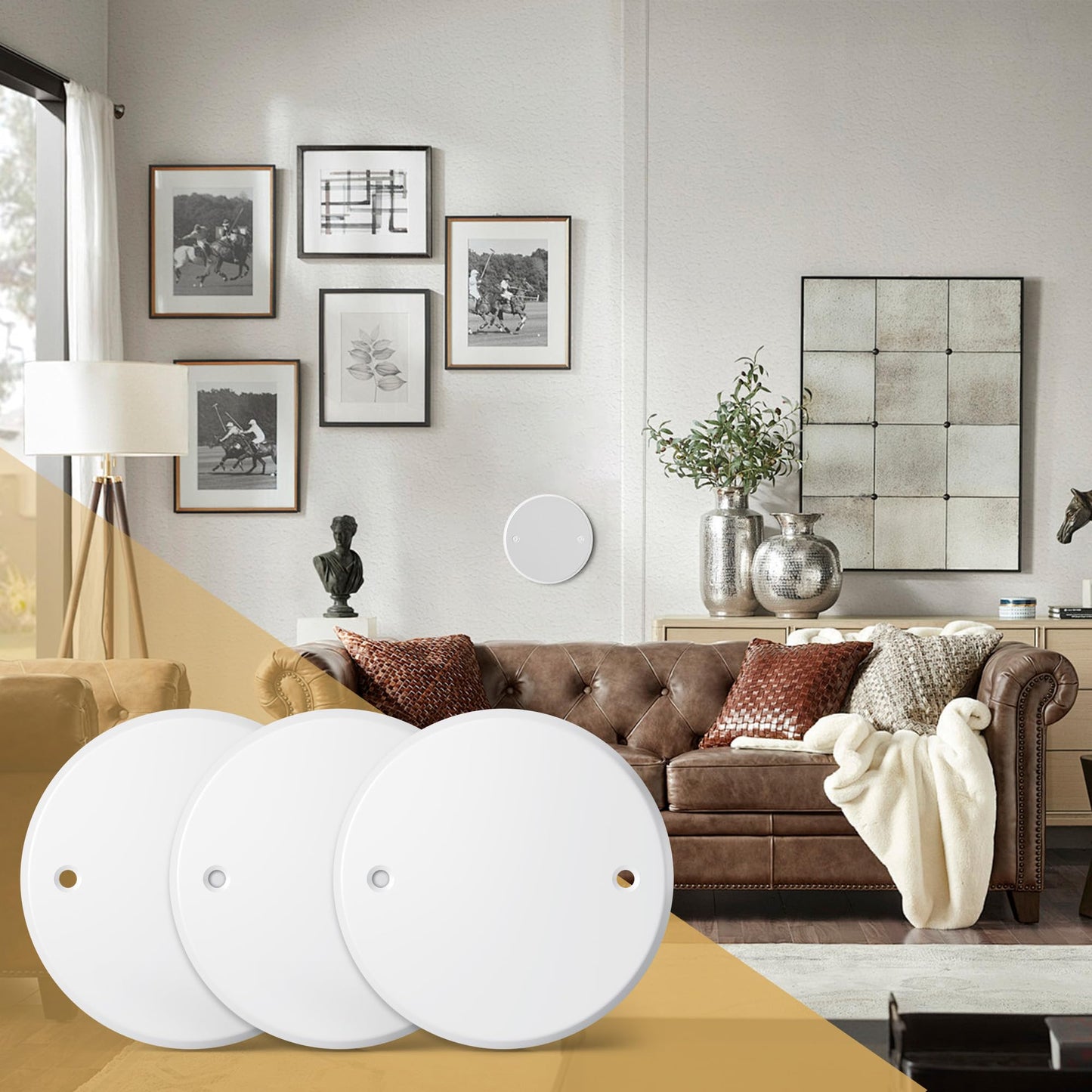 Gadgetzan Ceiling Cover Plate,5 Inch Round Electrical Box Cover Plate for 4 Inch Electric Box,Metal Round Wall Plate for Smoke Detector,Hole Spacing 3.5 Inch - 3 Pcs(White)