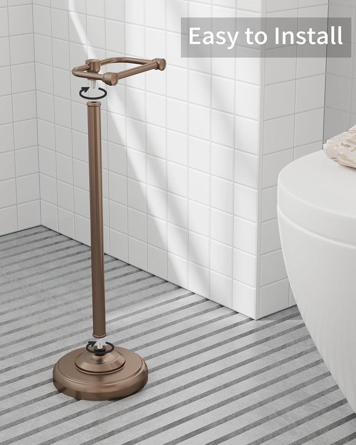 Brushed Nickel Free Standing Toilet Paper Holder with Pivoting Design & Weighted Base