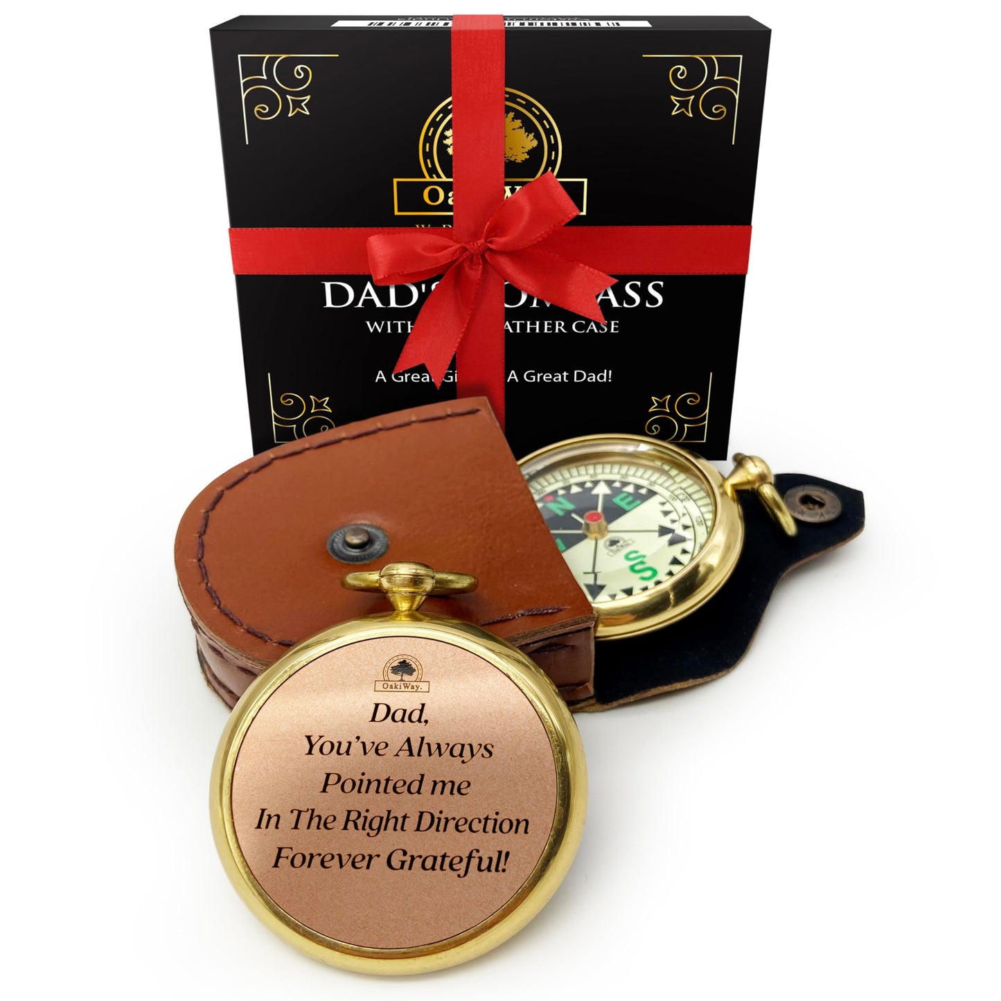 Dad's Compass Gift - Pocket Watch Compass with Chain & Leather Case - Birthday Gifts for Dad from Daughter Or Son, Christmas Daddy Gift Ideas, for Father Who Wants Nothing, Bday Dad Gifts