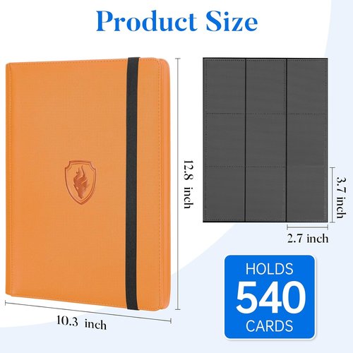 Fabmaker Premium 9 Pocket Card Binder - Sturdy PU Cover for 540 Cards | Sleek Orange Trading Card Album