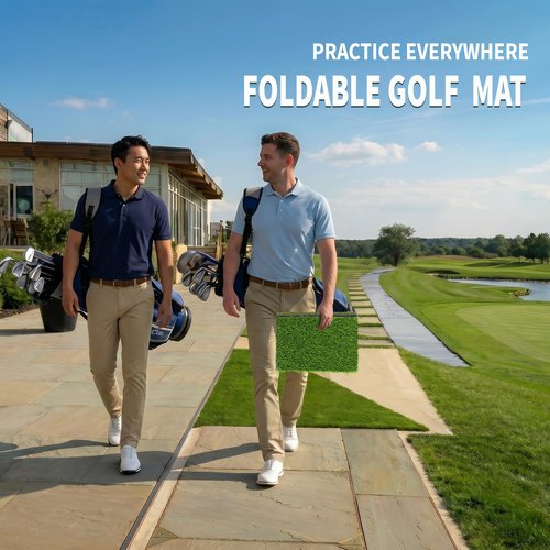 Fanshaw Heavy-Duty Foldable Golf Hitting Mat - Indoor/Outdoor Swing & Chipping Practice Mat with 10mm EVA Backing, Portable Golf Training Gifts for Men & Women