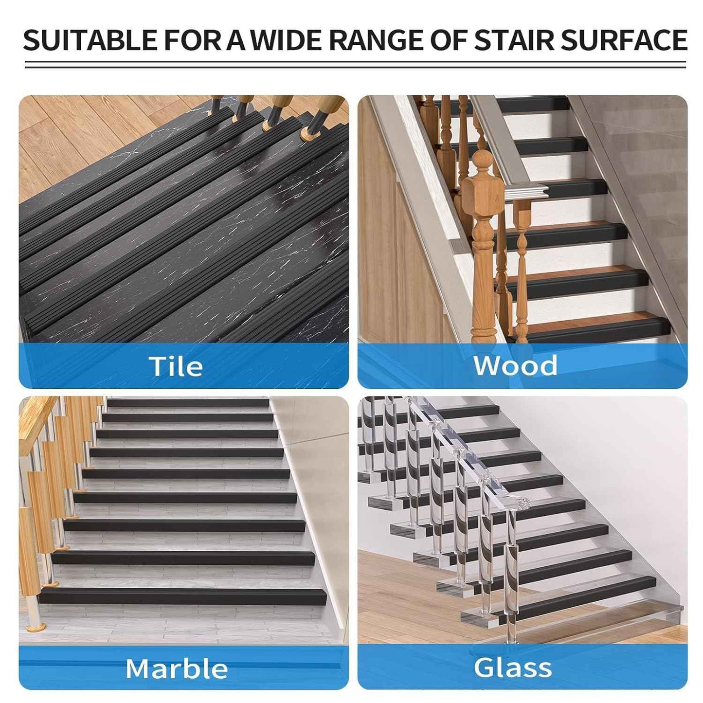 Self-Adhesive Rubber Stair Nosing Trim - 40 FT Black Edge Protector for Indoor & Outdoor Steps