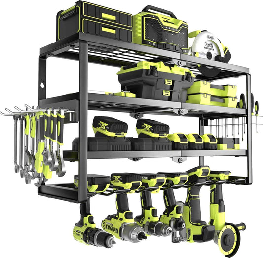 32-Inch Wall-Mounted Power Tool Organizer with Charging Station & 8 Slots for Garage