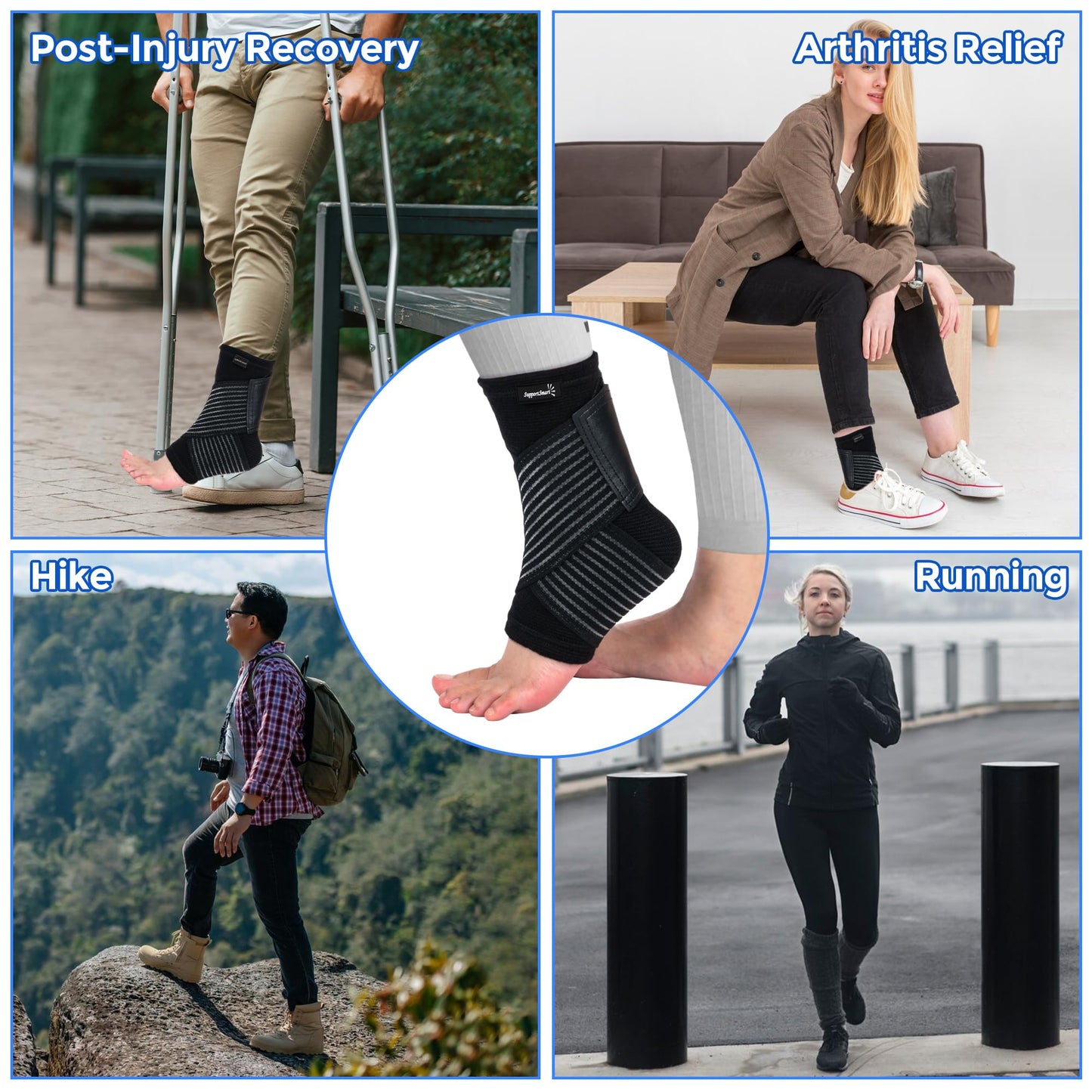 Smart Ankle Brace for Women & Men - Ankle Wrap for Sprained Ankle, Compression Support Sleeve for Plantar Fasciitis, Achilles Tendonitis, No Seams, No Marks, One Size