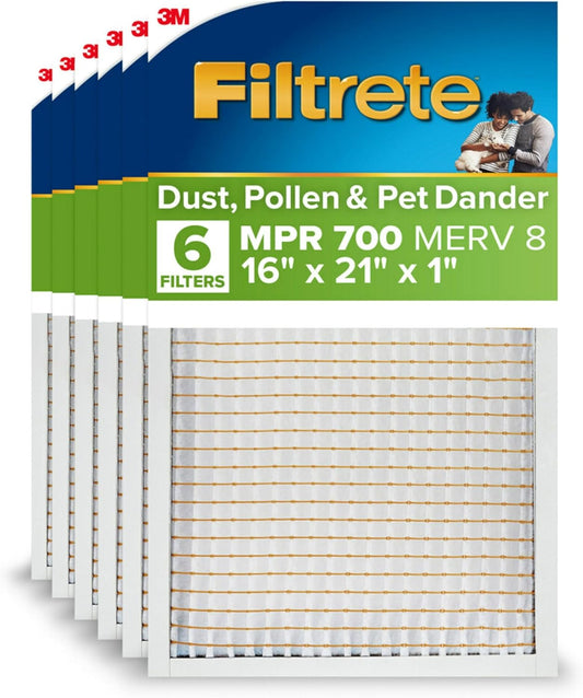 Filtrete 25x25x1 MPR 700 Air Filter - MERV 8, 3-Month Pleated Electrostatic, 6-Pack