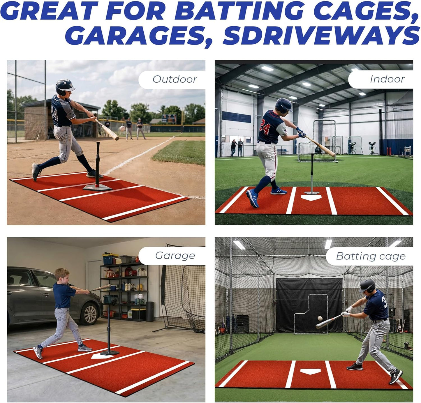 Skiennix Baseball Batting Mat - Non-Slip Turf for Hitting Practice | 6x4/10x3.8/12x6FT Sizes
