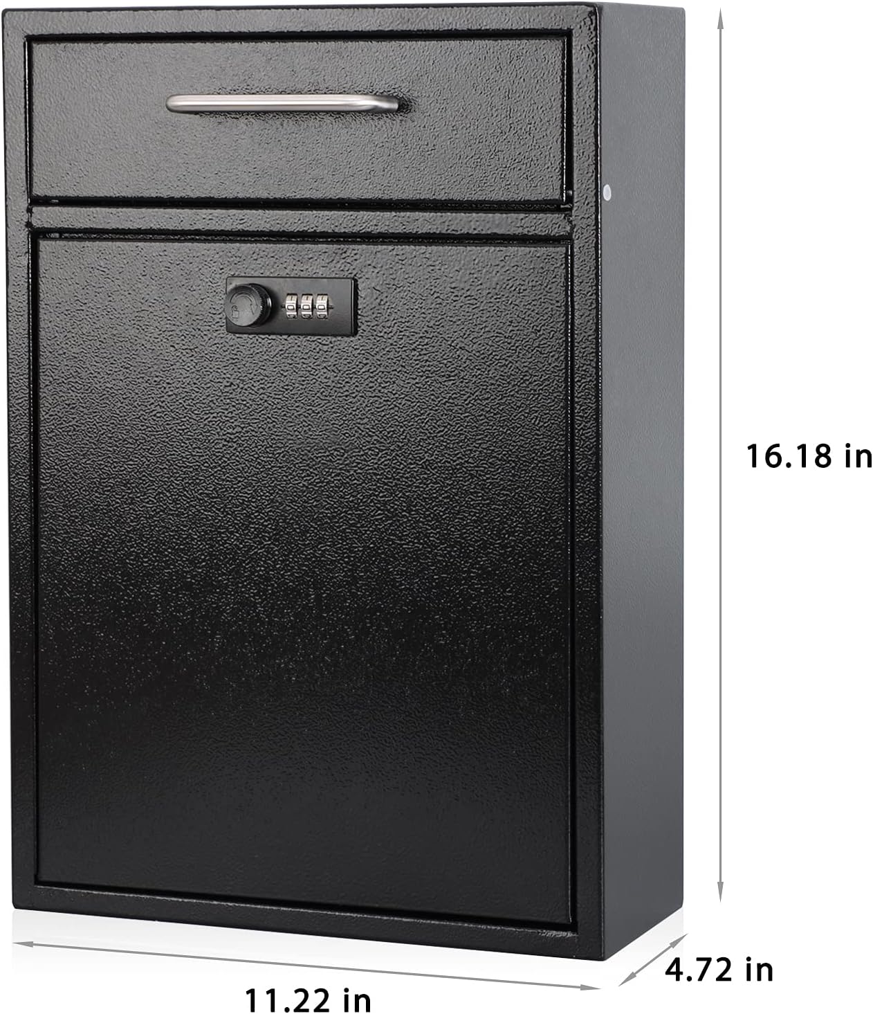 Secure Wall-Mount Mailbox with Lock | KYODOLED Large Steel Drop Box, Black, 16.2H x 11.22L x 4.72W