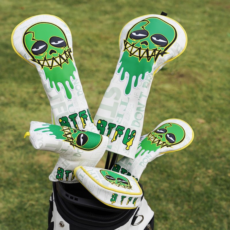 Big Crazy Golf Club Covers, Golf Club Covers Funny, Driver Hybrid Fairway Wood Headcover, Mallet Blade Putter Cover, Golf Head Covers, Green Skull Design, Golf Gift Accessories for Men Women