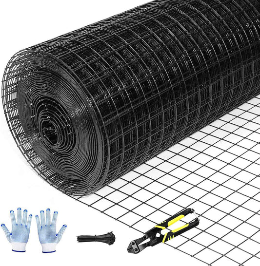 48" x 50' Black Hardware Cloth - 1" Mesh Vinyl Coated Chicken Wire Fence for Poultry