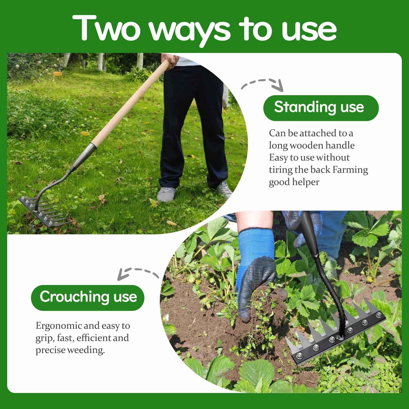 utosday 2025 Iron Weeding Rake 2.0, Iron Rake for Gardening and Weedings, Heavy Duty Gardening Hand Weed Puller Tools, 8 Teeth Carbon Steel Garden Weedings Rakes for Lawn Care