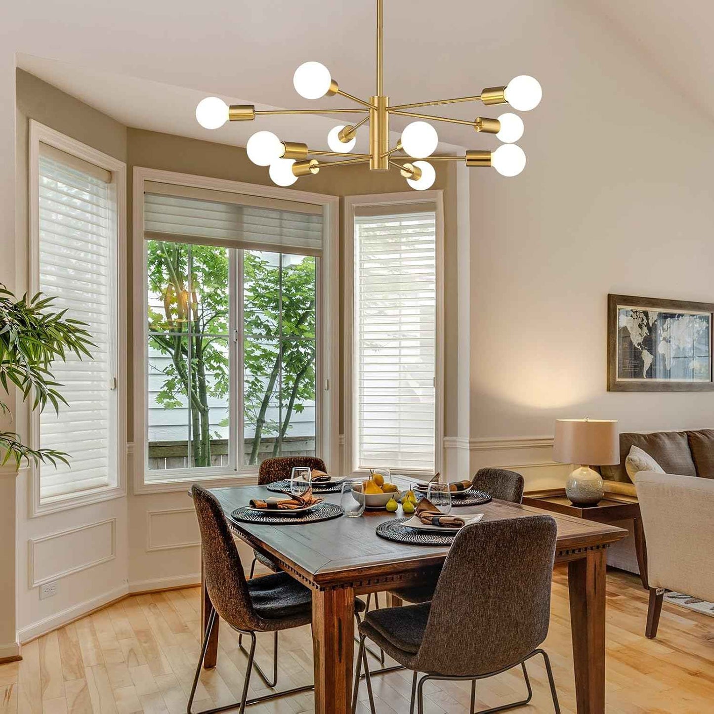 8-Light Gold Sputnik Chandelier - Modern Adjustable Ceiling Light for Dining Room, Kitchen & Foyer