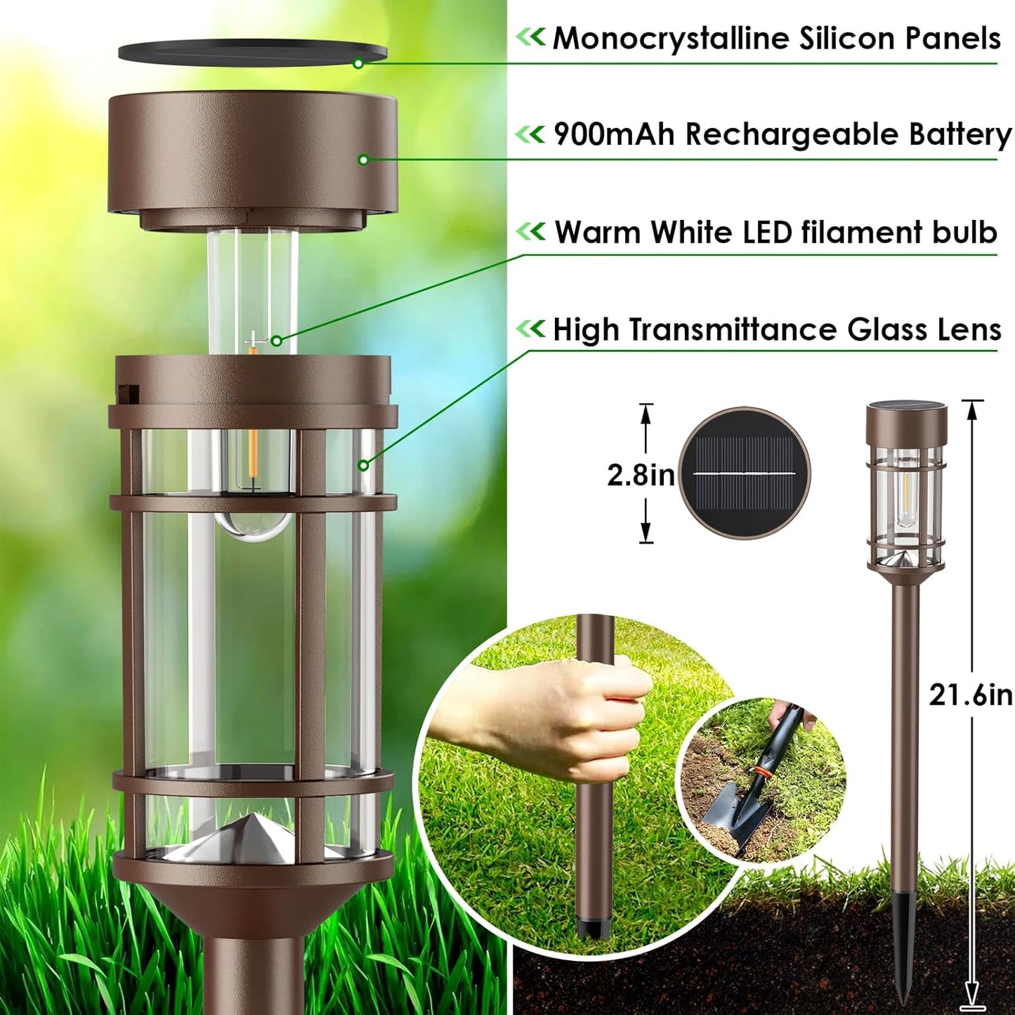 8 Pack Solar Outdoor Lights - Waterproof Garden Decor for Patio, Lawn & Landscape - 10 Hours Brightness
