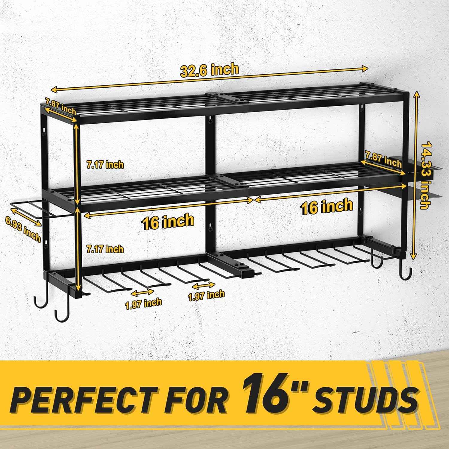 Heavy-Duty Wall-Mount Power Tool Organizer - 3 Extra Large Layers, 300lbs Capacity, 8 Cordless Drill Holders for Garage & Workshop