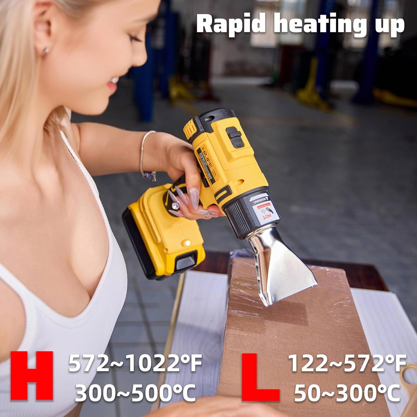 DeWALT Cordless Heat Gun - 20V Lithium Hot Air Tool with 5 Nozzle Attachments, 2 Temp Settings up to 1022°F for Shrink Wrapping & Tube Bending