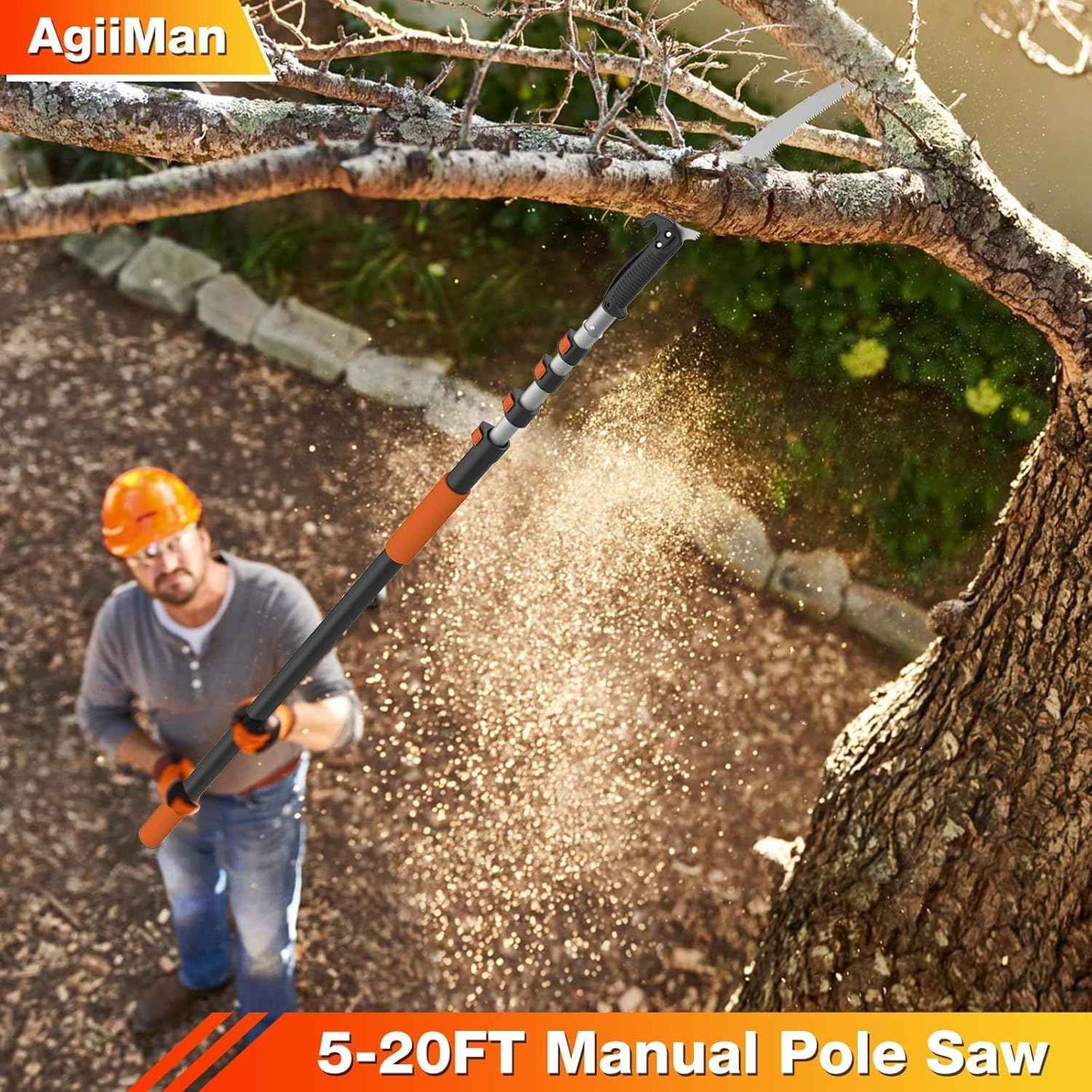 AgiiMan 26FT Telescoping Pole Saw for Tree Trimming - 19" Detachable Pruning Saw with Non-Slip Handle