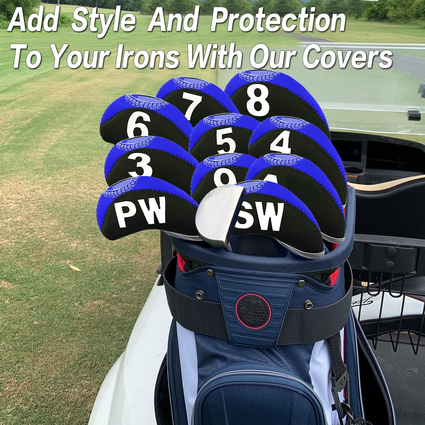 Golf Club Covers Set for Irons Neoprene Iron Head Cover Club Protector 10Pcs with/Without Top Window Accessories for Men Women (Blue(with Top Window))