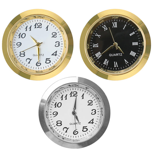 3PCS Mini Clock Face Insert Replacement, Fit 35mm (1.38") Hole Diameter, Round Inner Miniature Crystal Clock Roman Numeral Quartz Movement Metal Gold Tone Bezel Supplies for DIY Craft Repair Easy Read