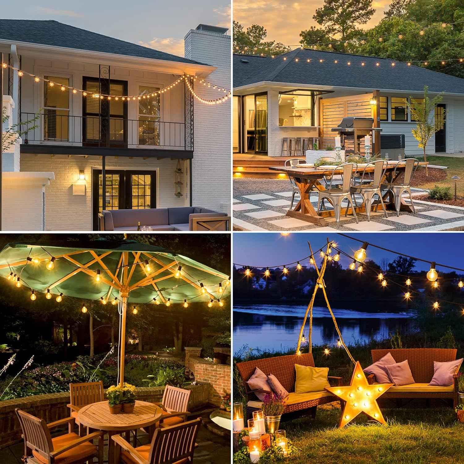 Outdoor String Lights 100FT - G40 Globe Patio Lights with 54 Waterproof LED Bulbs - Black Wire