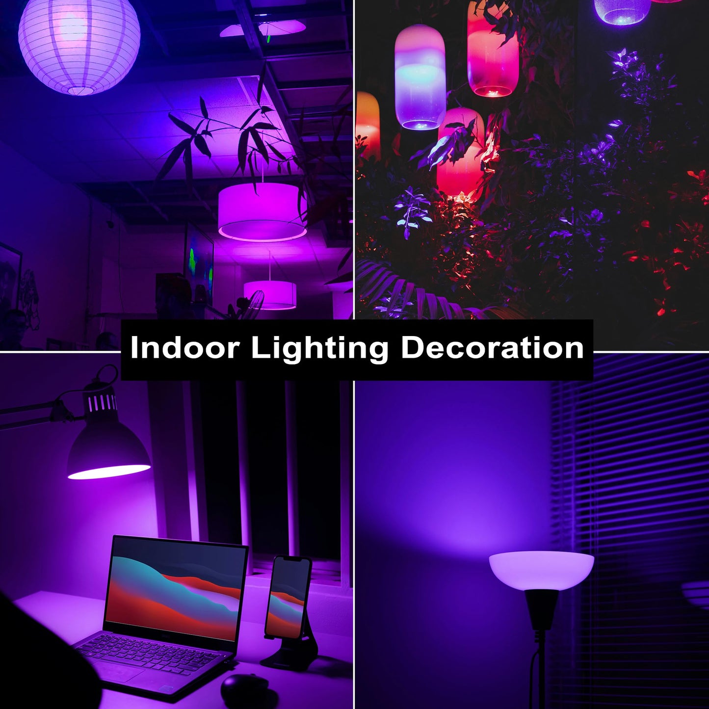Purple LED Light Bulbs - 9W(60W Equivalent) Soft Violet Glow, A19 Bulb with E26 Base, Non-Dimmable Purple Light Bulb for Indoor/Outdoor Use, Halloween, Christmas, Porch, Parties(4-Pack)