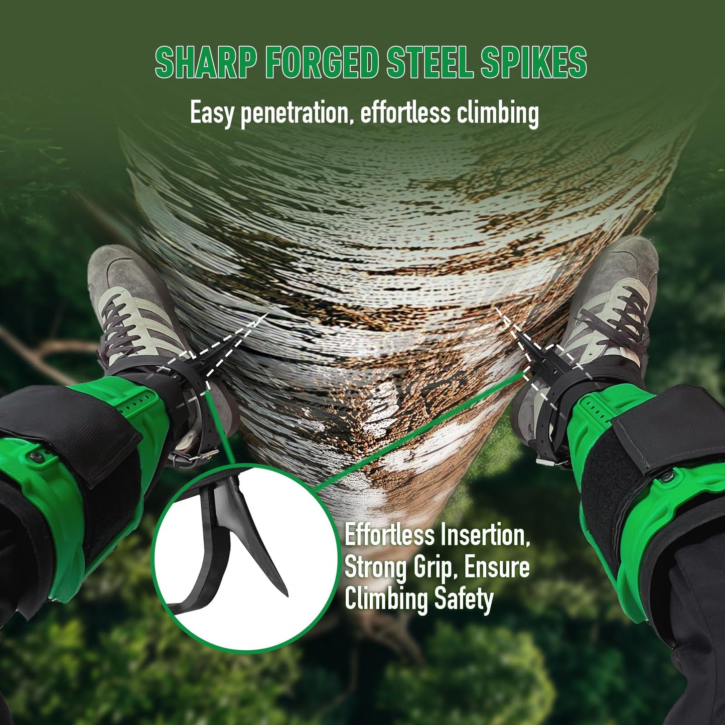 Tree Climbing Spikes Set,Adjustable Tree Climbing Gear with Straps and Spike Protectors , 350lbs Load Capacity, Green, Classic Style, Tree Climbing Gear Kit for Climbers, Fruit Picking & Lumberjack