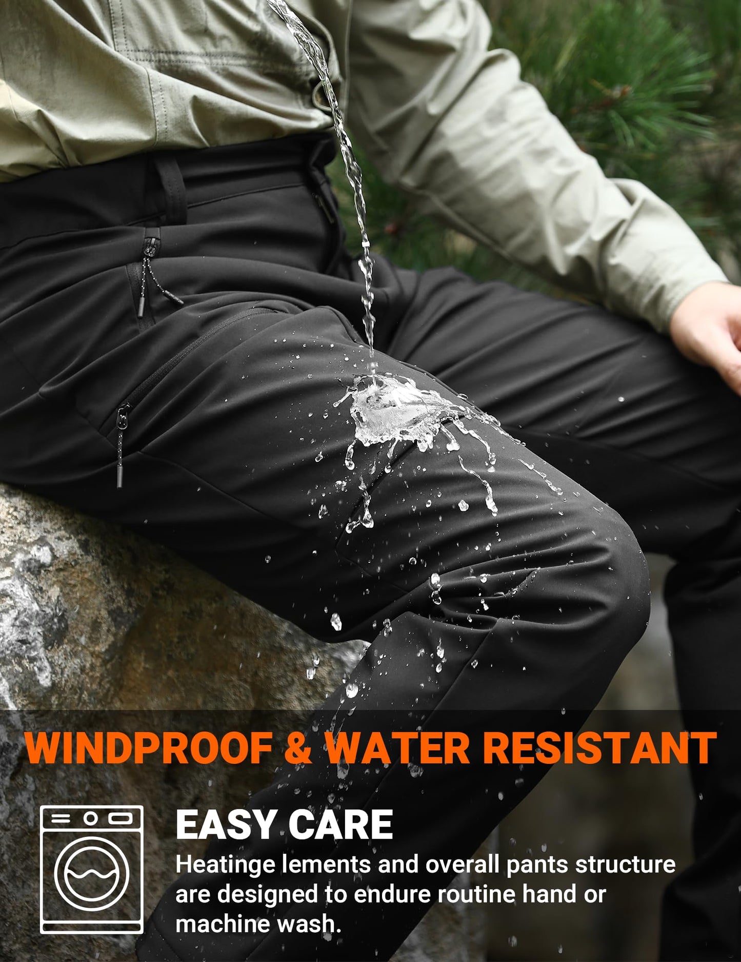 ANTARCTICA GEAR Heated Pants for Men, with 12V/15000mAh Battery, 5-Zone Heating Softshell Outdoor Trousers Hiking Pants Black