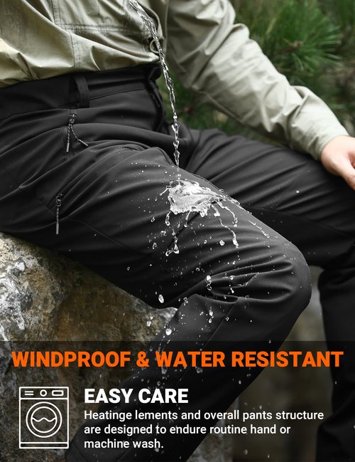 ANTARCTICA GEAR Heated Pants for Men, with 12V/15000mAh Battery, 5-Zone Heating Softshell Outdoor Trousers Hiking Pants Black