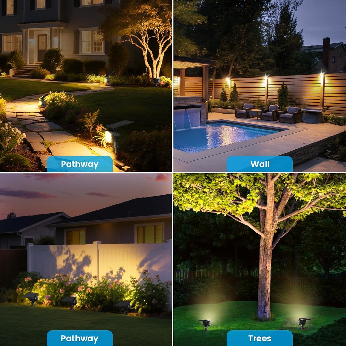 VOLISUN 8-Pack Solar Landscape Spotlights - IP67 Waterproof Uplights for Garden & Pathway, 27 LED Warm White, 3 Lighting Modes
