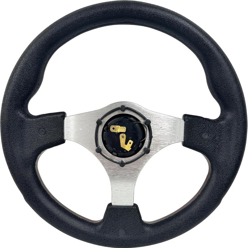 Huskey 12.5 Inch Vintage Wood Grain Golf Cart Steering Wheel Compatible with Club Car/EZGO/Yamaha,Classic SS Center Logo,Aluminum Spokes and Textured Anti-Slip Grip(Adapter Required andSoldSeparately)