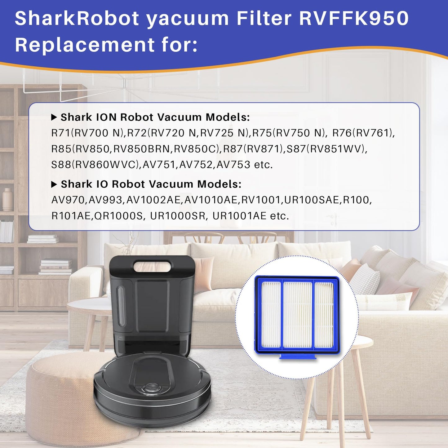 5-Pack HEPA Replacement Filters for Shark RV1001AE ION/IQ/EZ/Rocket/Robot/Pet Series Vacuums Compatible with AV2501AE, AV753, AV910/912S/915S, UR1000SR & More Vacuum Cleaner Parts