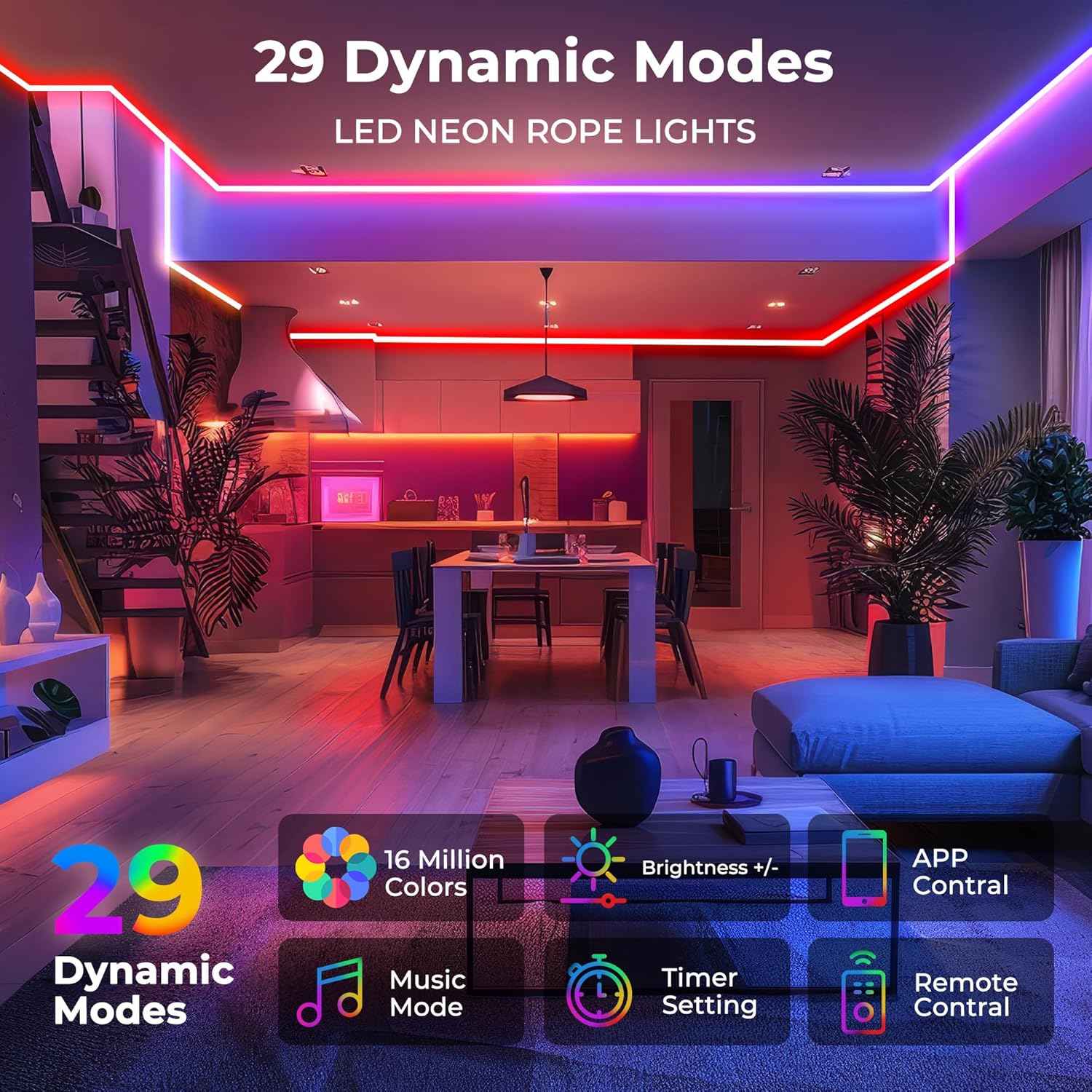 100FT Waterproof RGB LED Neon Rope Lights - App/Remote Control, Music Sync for Outdoor & Bedroom Decor
