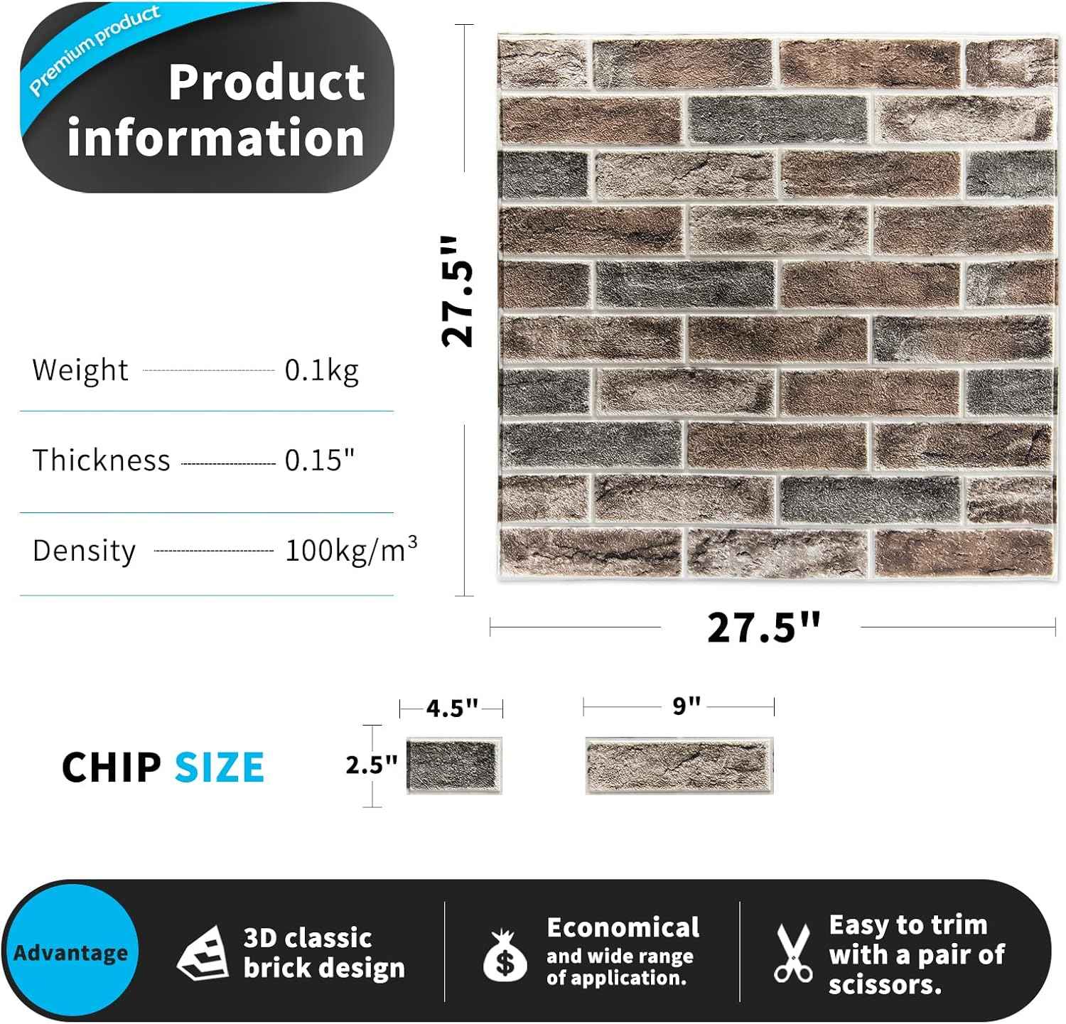 Faux Brick 3D Wall Panels - 10-Pack Peel and Stick Waterproof Foam Wallpaper in Red Brown for Bedroom, Bathroom, Kitchen