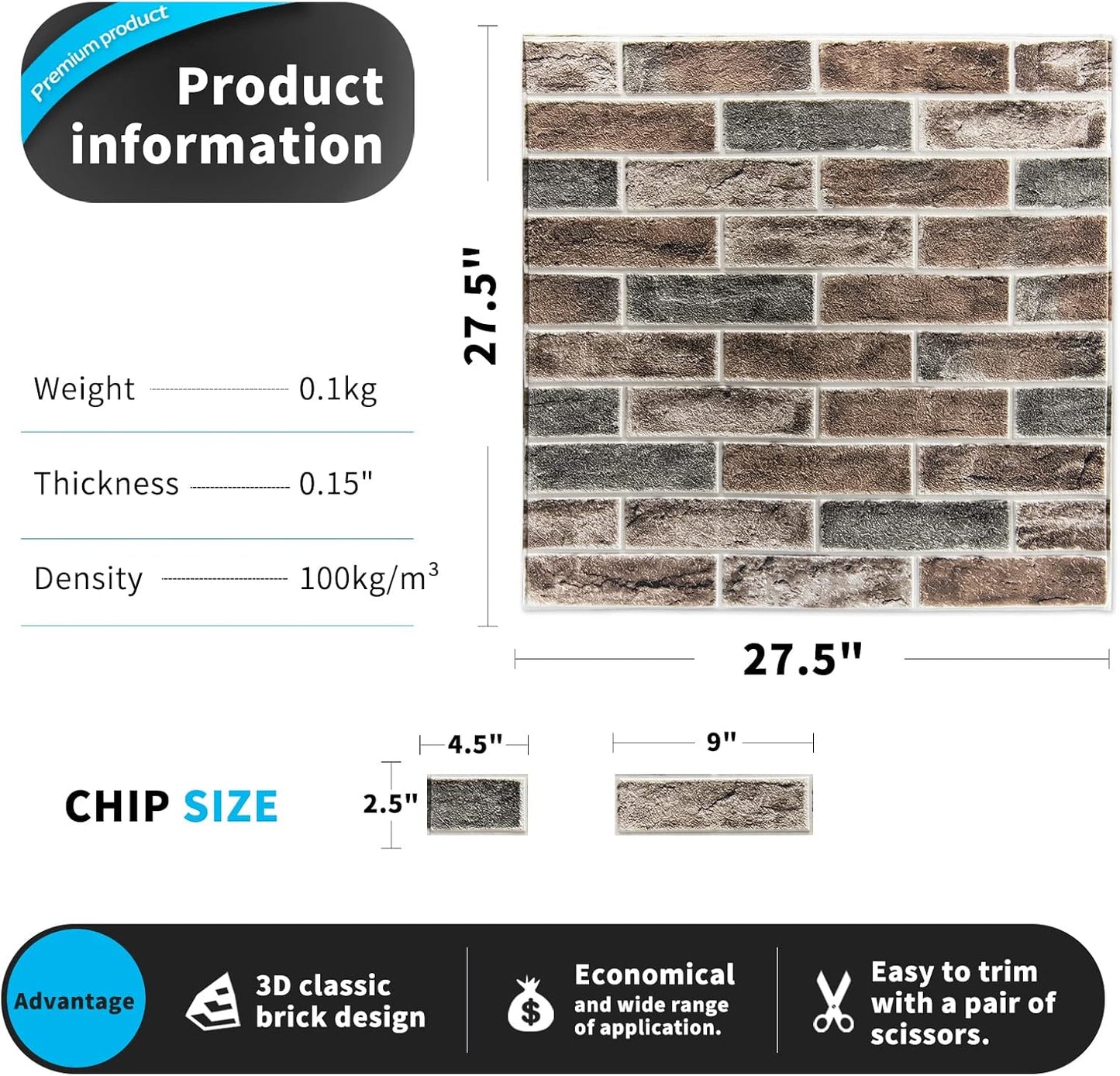 Faux Brick 3D Wall Panels - 10-Pack Peel and Stick Waterproof Foam Wallpaper in Red Brown for Bedroom, Bathroom, Kitchen