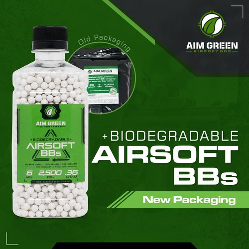 Aim Green Biodegradable Airsoft BBS, Premium-Grade 6mm Airsoft BBS, 36g, 2,500 Count